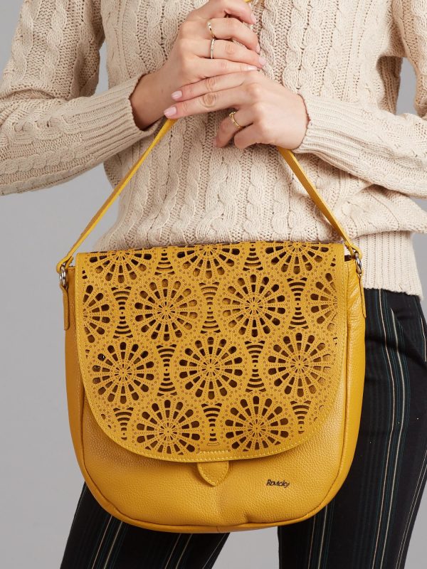 Wholesale Mustard leather bag with openwork flip