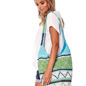 Wholesale Blue Green Braided Bag with Ethnic Patterns