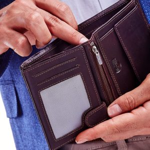 Wholesale Brown wallet for man with decorative stitching