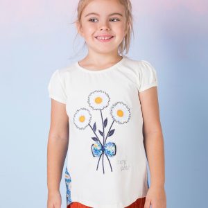 Wholesale Ecru blouse for girl with flowers