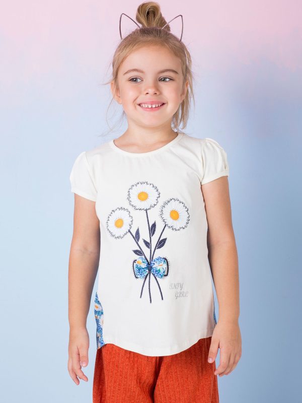 Wholesale Ecru blouse for girl with flowers