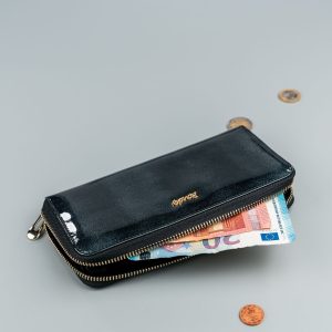 Wholesale Black Patent Leather Wallet with Fur Pattern