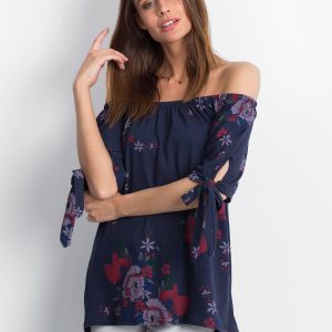 Wholesale Navy blue spanish blouse with floral patterns