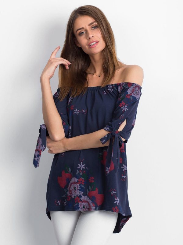 Wholesale Navy blue spanish blouse with floral patterns