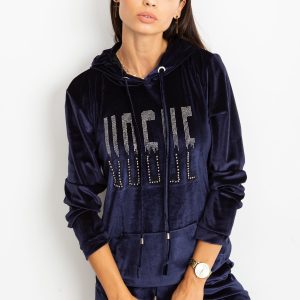 Wholesale Velour hoodie and appliqué navy blue