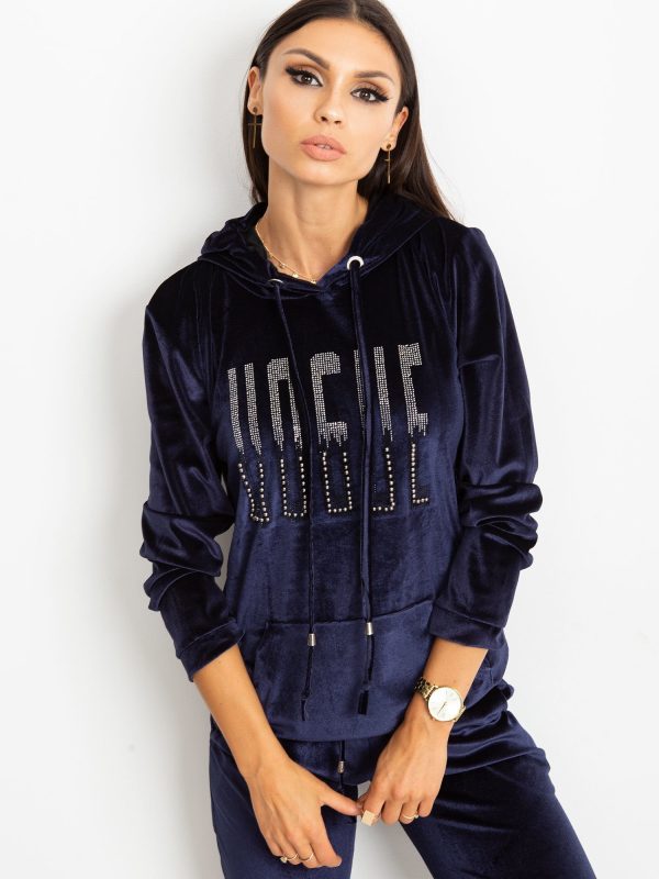 Wholesale Velour hoodie and appliqué navy blue