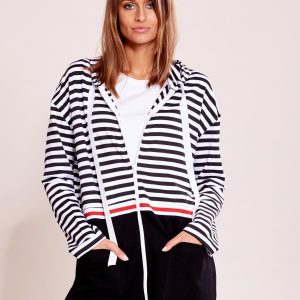 Wholesale White and black cardigans with hood stripes