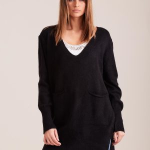 Wholesale Black long sweater with pockets