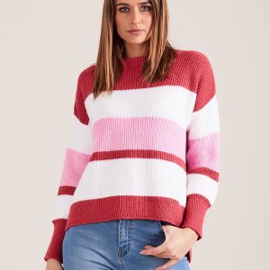 Wholesale Pink striped women's sweater