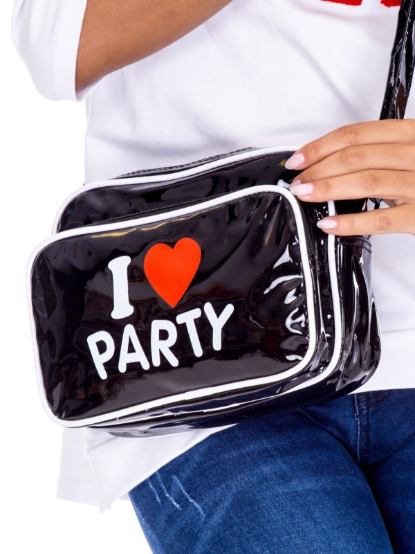 Wholesale Black lacquered bag with inscription