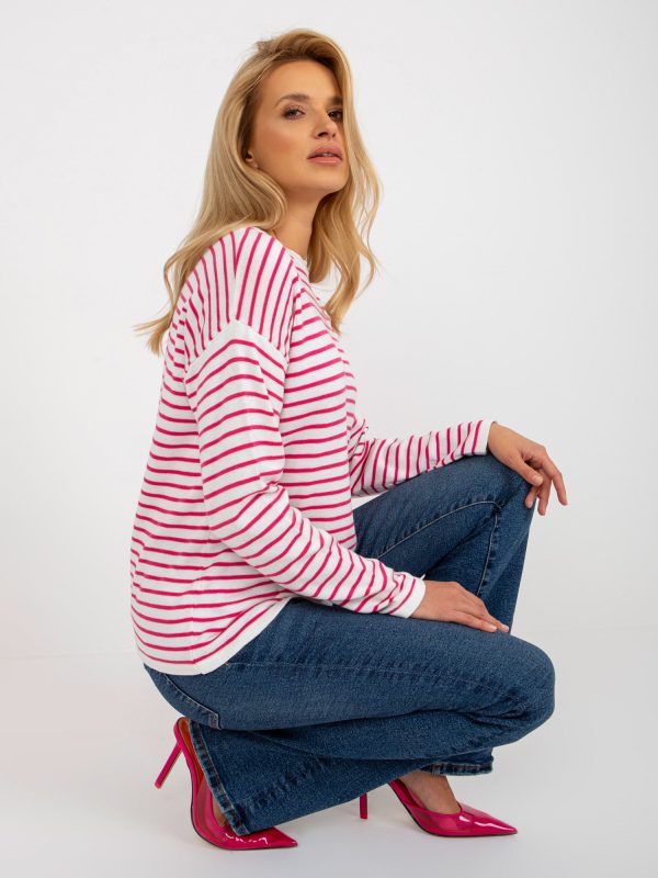 Wholesale White and pink women's classic striped sweater RUE PARIS