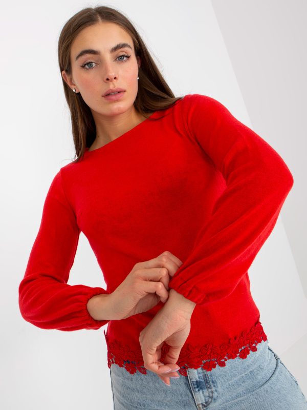 Wholesale Red casual blouse with openwork trim