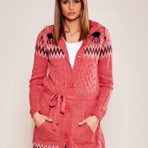 Wholesale Pink Patterned Hooded Sweater