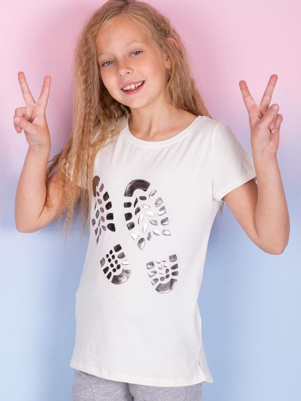 Wholesale Ecru t-shirt for girl with shoe print