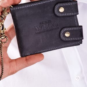 Wholesale Men's Black Leather Wallet with Chain