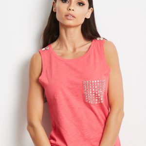 Wholesale Coral top with studs on the pocket