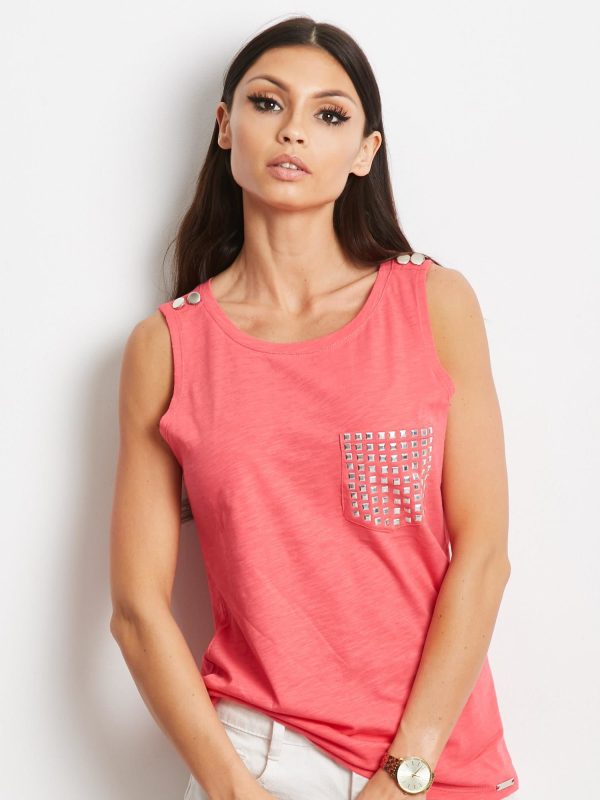 Wholesale Coral top with studs on the pocket