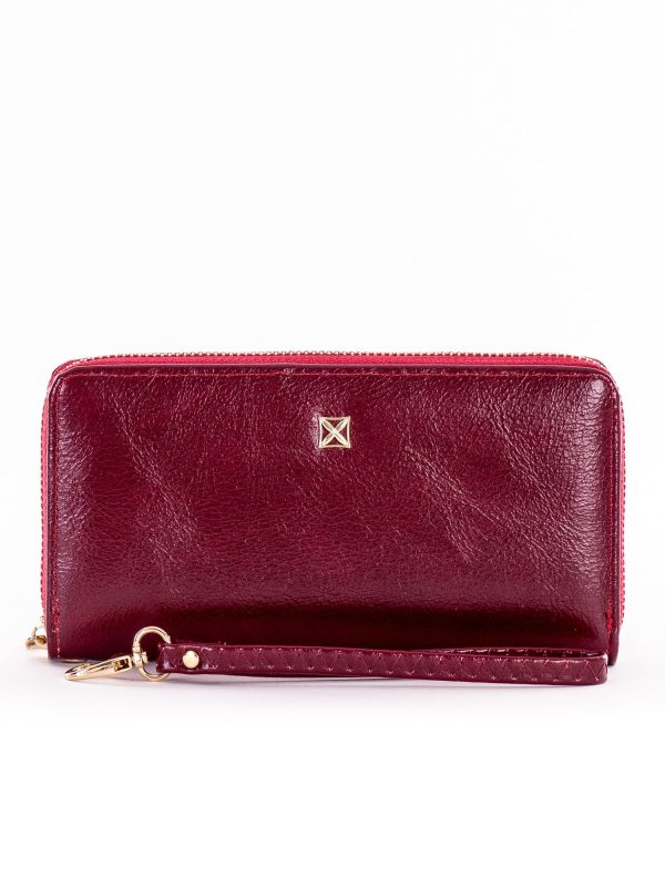 Wholesale Burgundy Leatherette Long Zipper Wallet