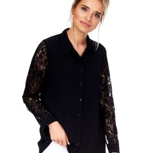 Wholesale Women's shirt black with openwork sleeves