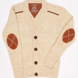 Wholesale Beige cardigan for a boy with patches on the elbows