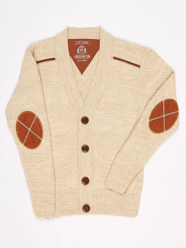 Wholesale Beige cardigan for a boy with patches on the elbows