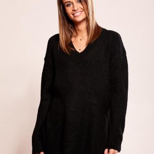 Wholesale Black Loose V-Neck Sweater