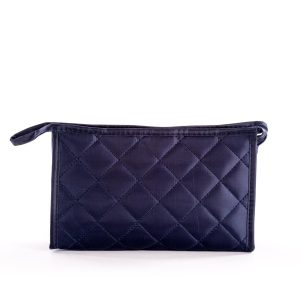 Wholesale Navy Blue Longitudinal Quilted Cosmetic Bag