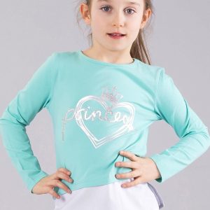 Wholesale Mint girl blouse with inscription and applique