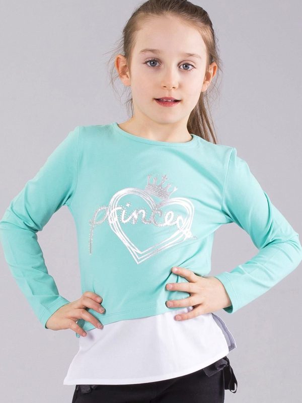 Wholesale Mint girl blouse with inscription and applique