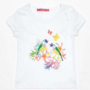 Wholesale White t-shirt for girl with exotic print and sequins