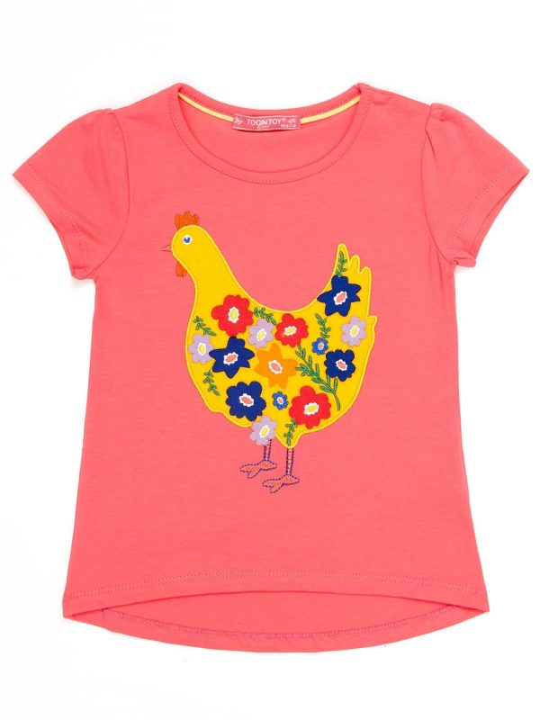 Wholesale Dark pink T-shirt for girls with chickens