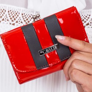 Wholesale Lacquered red women's wallet with grey inserts