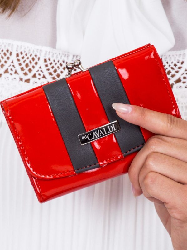 Wholesale Lacquered red women's wallet with grey inserts