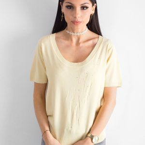 Wholesale Light yellow blouse with deep neckline