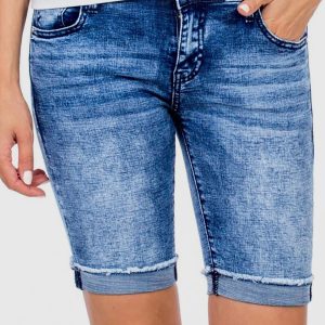 Wholesale Denim blue shorts with rope-up legs