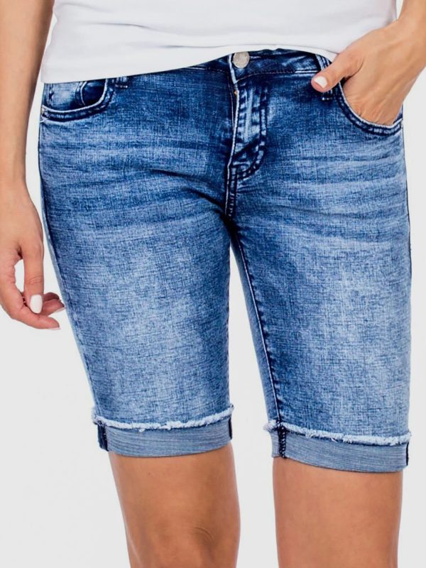 Wholesale Denim blue shorts with rope-up legs