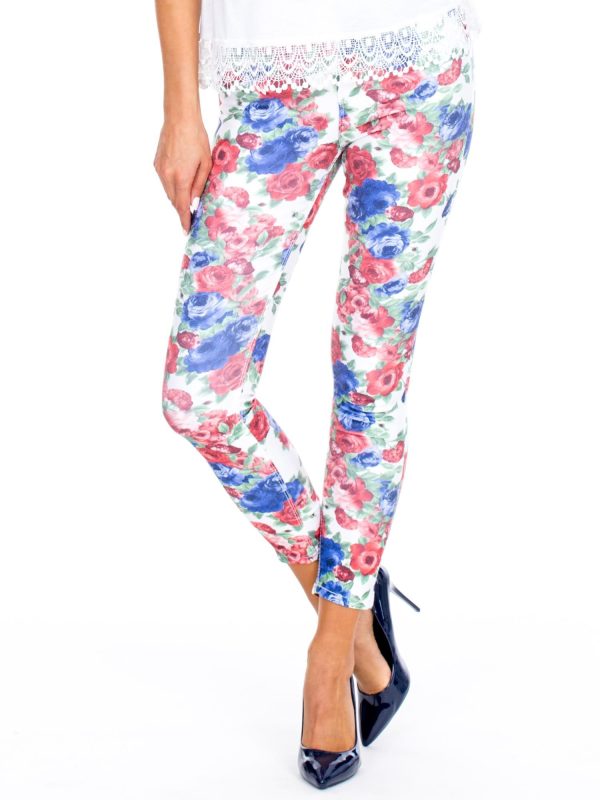 Wholesale White Floral High Waist Fabric Pants
