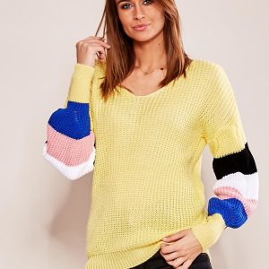 Wholesale Yellow sweater with striped sleeves