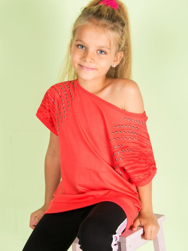 Wholesale Coral Cotton Girl Blouse with Palm Tops