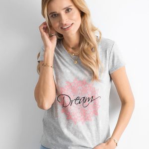 Wholesale Grey T-shirt with colorful print