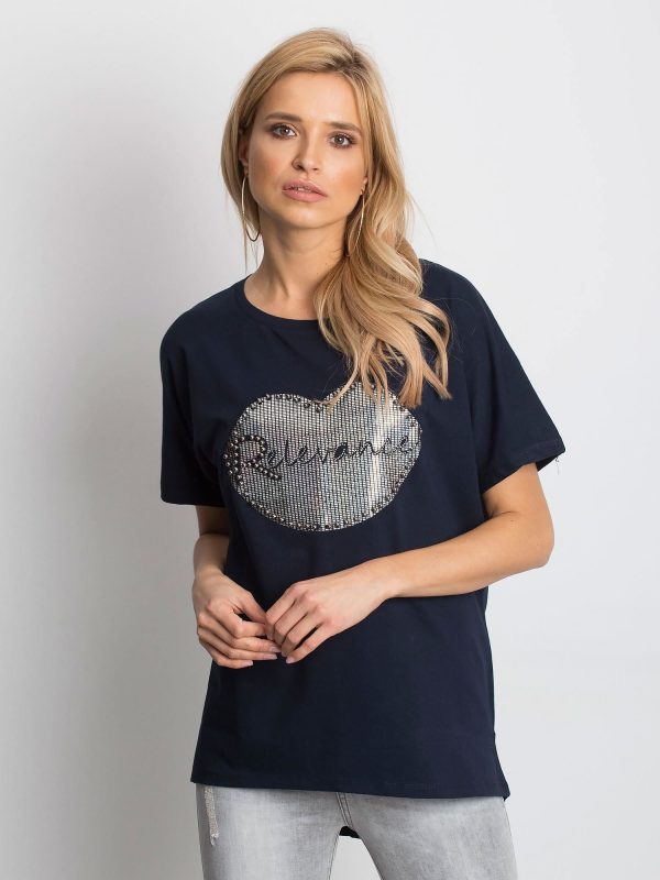 Wholesale Navy blue t-shirt with lip motif