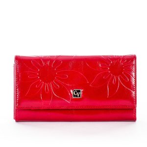 Wholesale Red leather wallet in embossed flowers