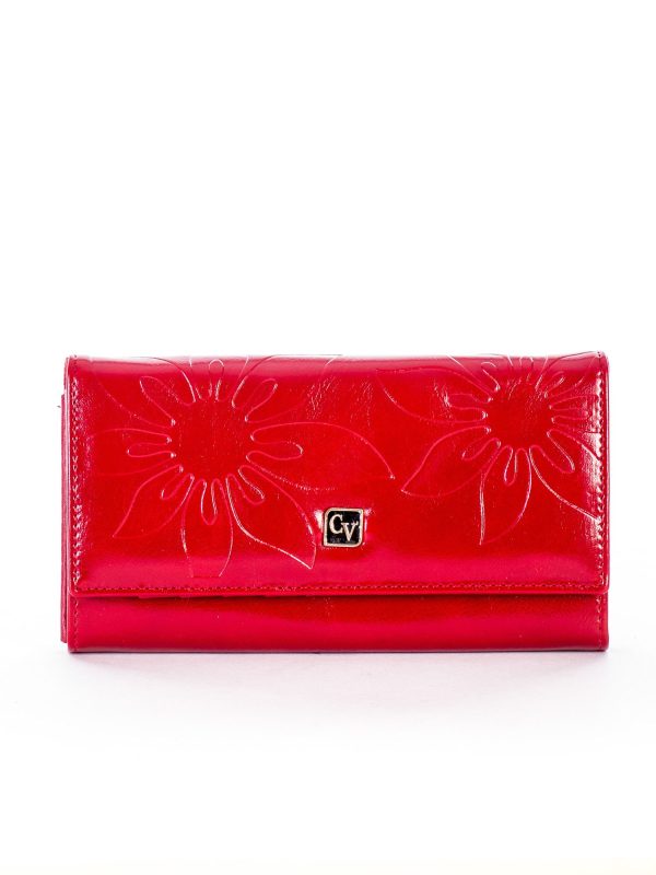 Wholesale Red leather wallet in embossed flowers