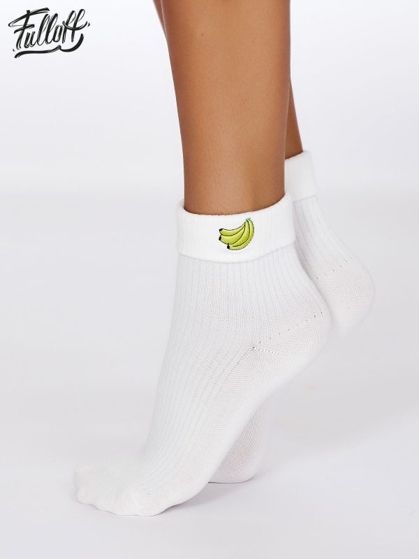 Wholesale FULLOFF White socks with cactus and bananas