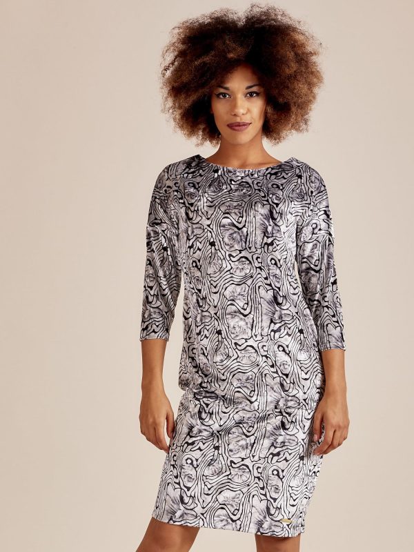 Wholesale Grey velour dress with abstract patterns