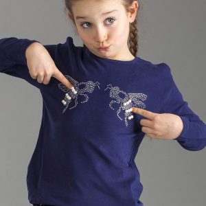 Wholesale Navy blue blouse for girl with shiny applique