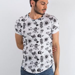 Wholesale Men's White T-Shirt with Pattern