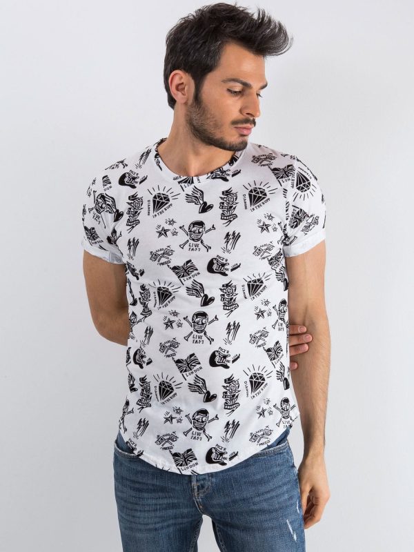 Wholesale Men's White T-Shirt with Pattern