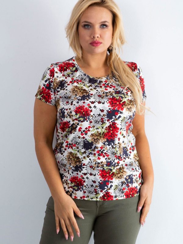 Wholesale White Floral Plus Size T-Shirt