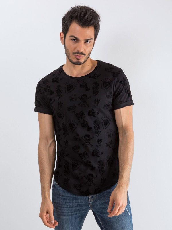 Wholesale Men's Black T-Shirt with Pattern